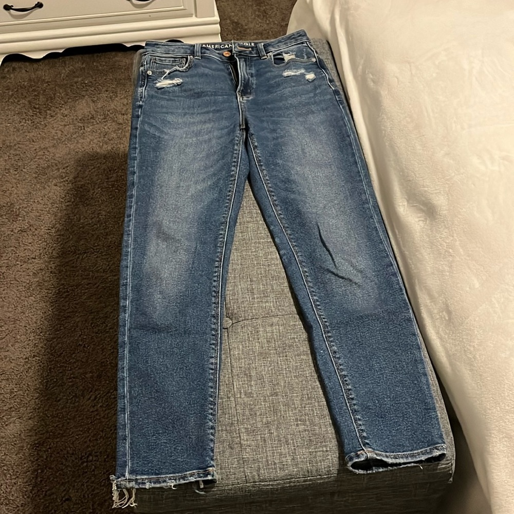 American Eagle Mom Jeans- Dark Wash Distressed